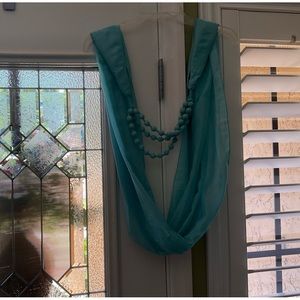 Unique Gorgeous Turquoise Scarf with 3 Strings of Beads Detail